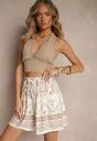 Beżowe Szorty High Waist z Abstrakcyjnym Wzorem Filasena