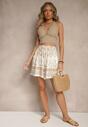 Beżowe Szorty High Waist z Abstrakcyjnym Wzorem Filasena