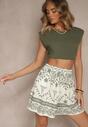 Ciemnozielone Szorty High Waist z Abstrakcyjnym Wzorem Filasena
