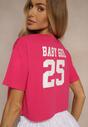 Fuksjowy Krótki T-shirt z Bawełny o Kroju Oversize Zarvela
