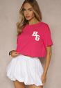 Fuksjowy Krótki T-shirt z Bawełny o Kroju Oversize Zarvela