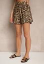 Czarno-Beżowe Panterkowe Szorty High Waist Revaisae