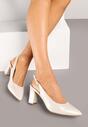 Beżowe Sandały Slingback na Słupkowym Obcasie z Wkładką ze Skóry Naturalnej Linariona