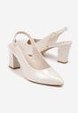 Beżowe Sandały Slingback na Słupkowym Obcasie z Wkładką ze Skóry Naturalnej Linariona