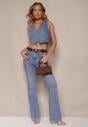 Niebieskie Jeansy o Kroju Flare High Waist Linsora