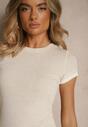 Beżowy Dopasowany T-shirt z Domieszką Lnu Sallietia