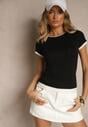 Czarny Dopasowany T-shirt z Domieszką Lnu Sallietia