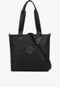 Czarna Torebka Typu Shopper z Paskiem Crossbody i Aplikacją Zdobiona Pikowaniem Fleomira