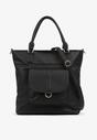 Czarna Torebka Typu Shopper z Ozdobną Kieszenią i Paskiem Crossbody Frocelle