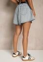 Jasnoniebieskie Szorty z Bawełny High Waist Ozdobione Paskiem Saromine