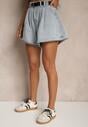 Jasnoniebieskie Szorty z Bawełny High Waist Ozdobione Paskiem Saromine