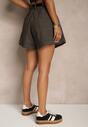 Brązowe Szorty z Bawełny High Waist Ozdobione Paskiem Saromine