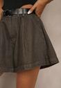 Brązowe Szorty z Bawełny High Waist Ozdobione Paskiem Saromine