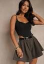 Brązowe Szorty z Bawełny High Waist Ozdobione Paskiem Saromine