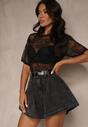 Czarne Szorty z Bawełny High Waist Ozdobione Paskiem Saromine
