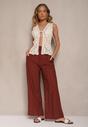 Bordowe Wiskozowe Spodnie Palazzo High Waist z Lnem Linaselia