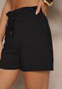 Czarne Szorty z Bawełną High Waist z Ozdobnym Sznurkiem Axemia