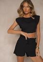 Czarne Szorty z Bawełną High Waist z Ozdobnym Sznurkiem Axemia