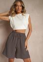 Ciemnoszare Szorty Dresowe z Bawełną High Waist Ozdobione Sznurkiem Talanisse