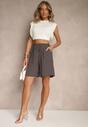 Ciemnoszare Szorty Dresowe z Bawełną High Waist Ozdobione Sznurkiem Talanisse