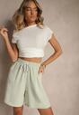 Jasnozielone Szorty Dresowe z Bawełną High Waist Ozdobione Sznurkiem Talanisse