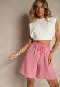 Jasnoróżowe Szorty Dresowe z Bawełną High Waist Ozdobione Sznurkiem Talanisse