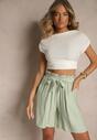 Zielone Szorty z Wiskozy High Waist Ozdobione Paskiem Lumilirae