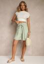 Zielone Szorty z Wiskozy High Waist Ozdobione Paskiem Lumilirae