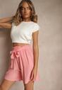 Różowe Szorty z Wiskozy High Waist Ozdobione Paskiem Lumilirae