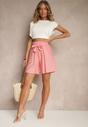 Różowe Szorty z Wiskozy High Waist Ozdobione Paskiem Lumilirae