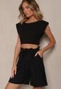 Czarne Szorty z Wiskozy High Waist Ozdobione Paskiem Lumilirae