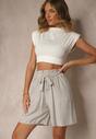 Szare Szorty z Wiskozy High Waist Ozdobione Paskiem Lumilirae