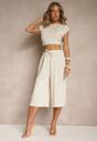 Beżowe Spodnie Kuloty z Bawełną High Waist Azetia