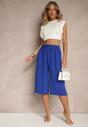 Niebieskie Spodnie Kuloty z Bawełną High Waist Azetia