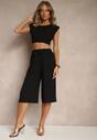 Czarne Spodnie Kuloty z Bawełną High Waist Azetia