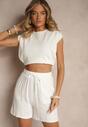 Białe Wiskozowe Szorty Bermudy High Waist z Lnem Dorotella