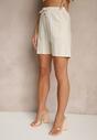 Beżowe Wiskozowe Szorty Bermudy High Waist z Lnem Dorotella