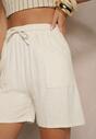 Beżowe Wiskozowe Szorty Bermudy High Waist z Lnem Dorotella