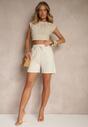 Beżowe Wiskozowe Szorty Bermudy High Waist z Lnem Dorotella