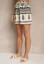 Czarno-Kremowe Wiskozowe Szorty High Waist ze Wzorem Boho Lunadora