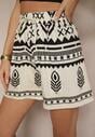 Czarno-Kremowe Wiskozowe Szorty High Waist ze Wzorem Boho Lunadora