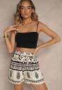 Czarno-Kremowe Wiskozowe Szorty High Waist ze Wzorem Boho Lunadora