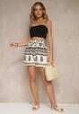Czarno-Kremowe Wiskozowe Szorty High Waist ze Wzorem Boho Lunadora