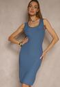 Niebieska Sukienka Typu Bodycon z Bawełną Neralissea