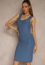 Niebieska Sukienka Typu Bodycon z Bawełną Neralissea
