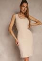 Beżowa Sukienka Typu Bodycon z Bawełną Neralissea