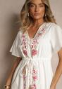 Biała Rozkloszowana Sukienka z Bawełny w Stylu Boho z Ozdobnym Haftem Sersena