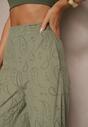 Zielone Bawełniane Haftowane Spodnie High Waist o Szerokim Kroju Milirelia