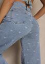 Niebieskie Jeansy High Waist z Szeroką Nogawką i Nadrukiem w Kokardki Folirela