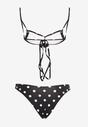 Czarne Bikini w Grochy z Kwiatowymi Aplikacjami Biustonosz i Figi Loritia